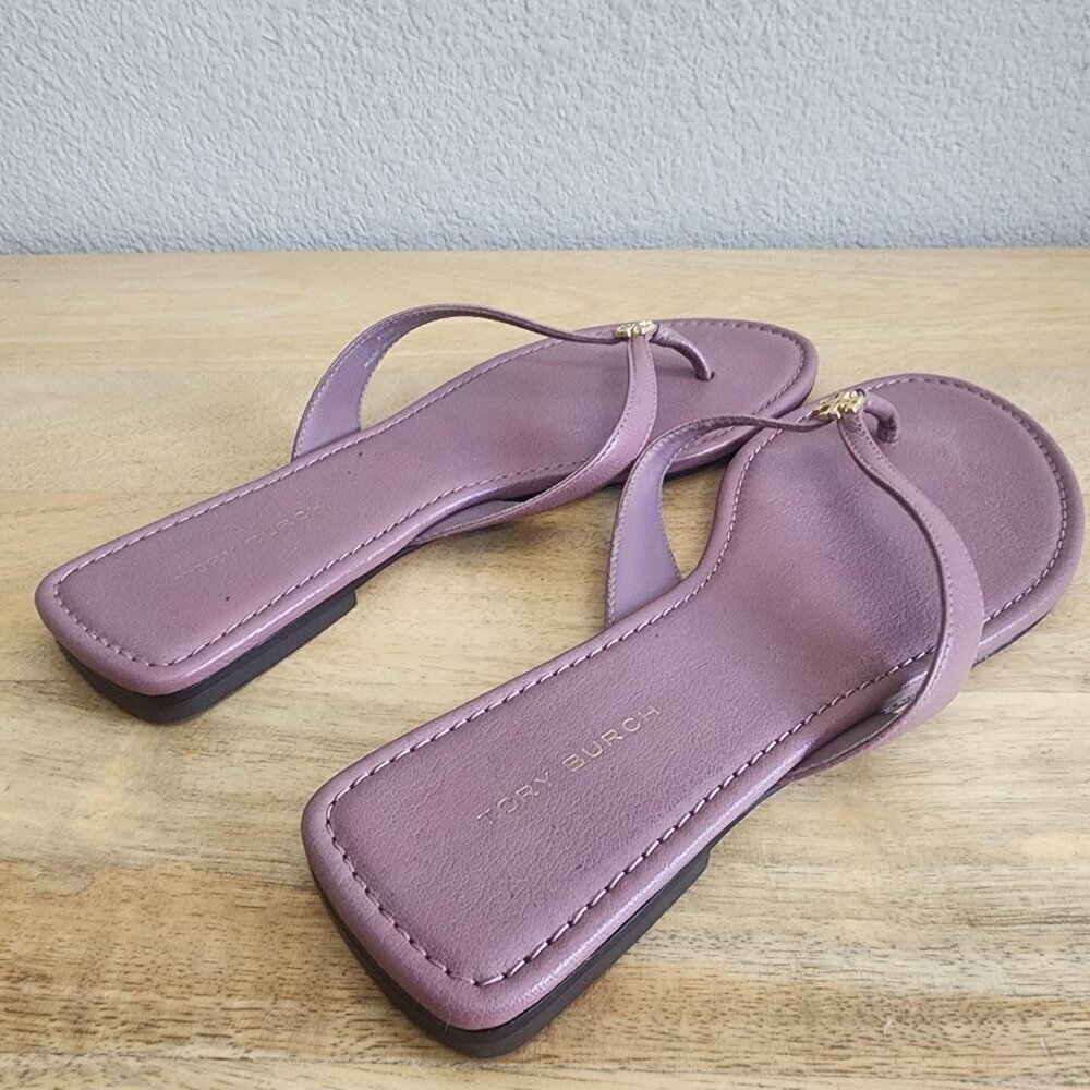Tory Burch Sandals Shoes Womens Size 6.5M Purple Leather Thong Flip Flop Logo - Picture 2 of 12